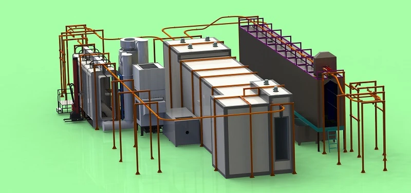 Automatic powder coating line w/h spray pre-treatment 3D